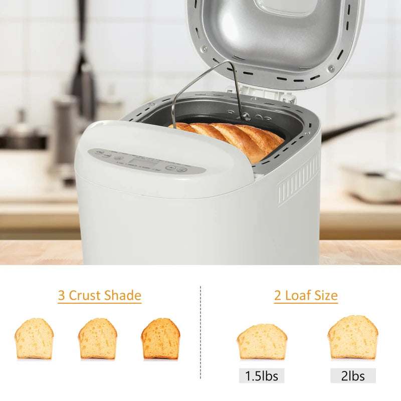 HOMCOM 2Lb Bread Maker, Non-Stick Bread Machine with Gluten Free Setting, 11 Menu, 2 Loaf Sizes, 3 Crust Colors, 13h Delay Timer, 1h Warming Function, 500W