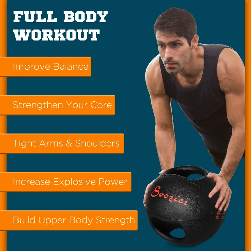 Soozier Medicine Ball with Handles, 18lbs Weighted Ball for Exercise, Med Ball for Abs, Core, CrossFit, Strength Training, Balance Training