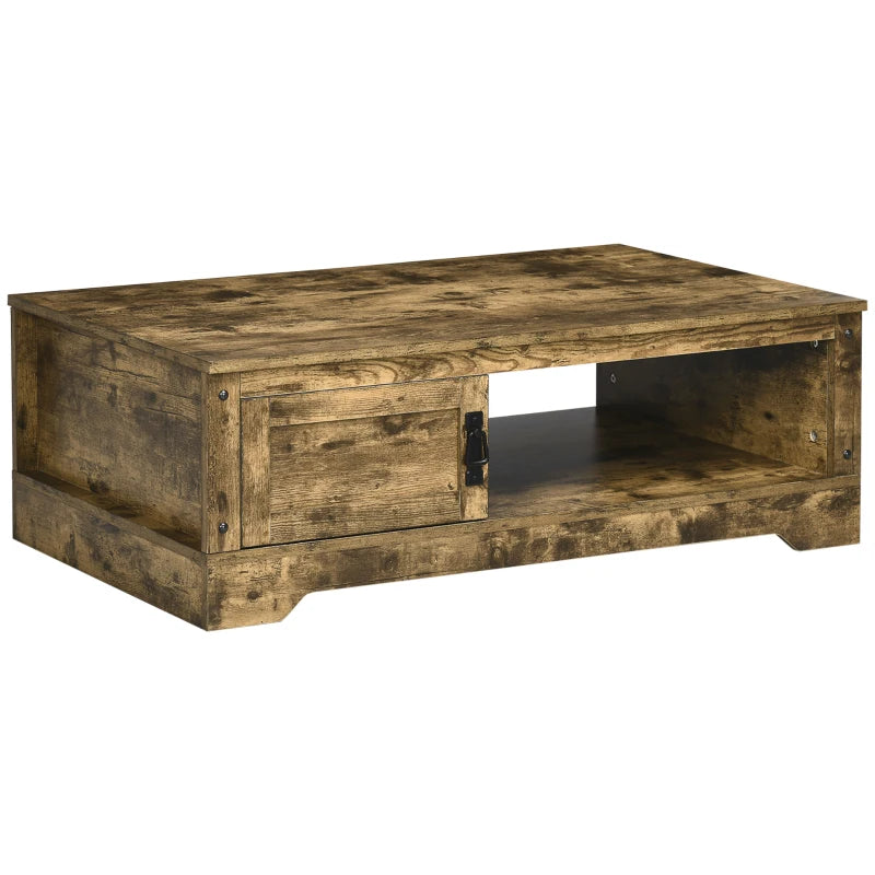 HOMCOM Rustic Coffee Table with Storage, Vintage Coffee Table for Living Room Furniture, Cocktail Table with Cabinet, Open Storage Compartments