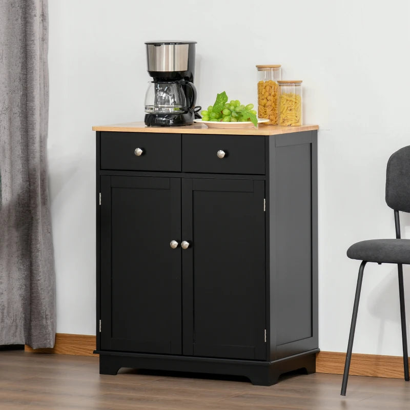 HOMCOM Double Door Sideboard Buffet Cabinet, Kitchen Cabinet, Coffee Bar Cabinet with 2 Drawers, Adjustable Shelf for Living Room and Hallway, Black