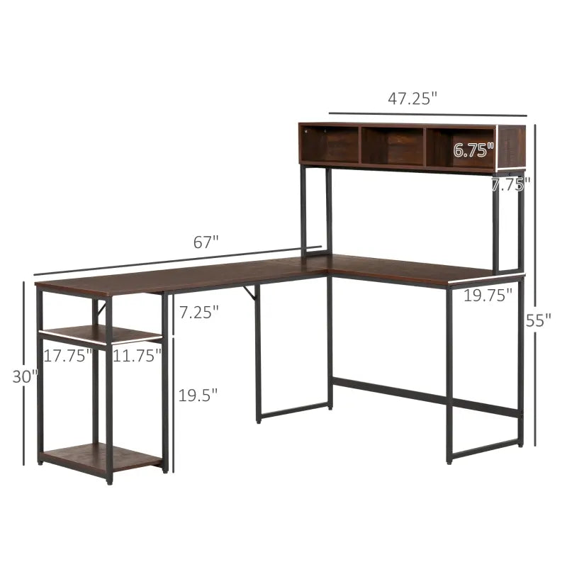 HOMCOM Modern Computer Writing Desk Workstation with 4-Tier Storage Shelves, Keyboard Tray & Lockable Drawers - Natural
