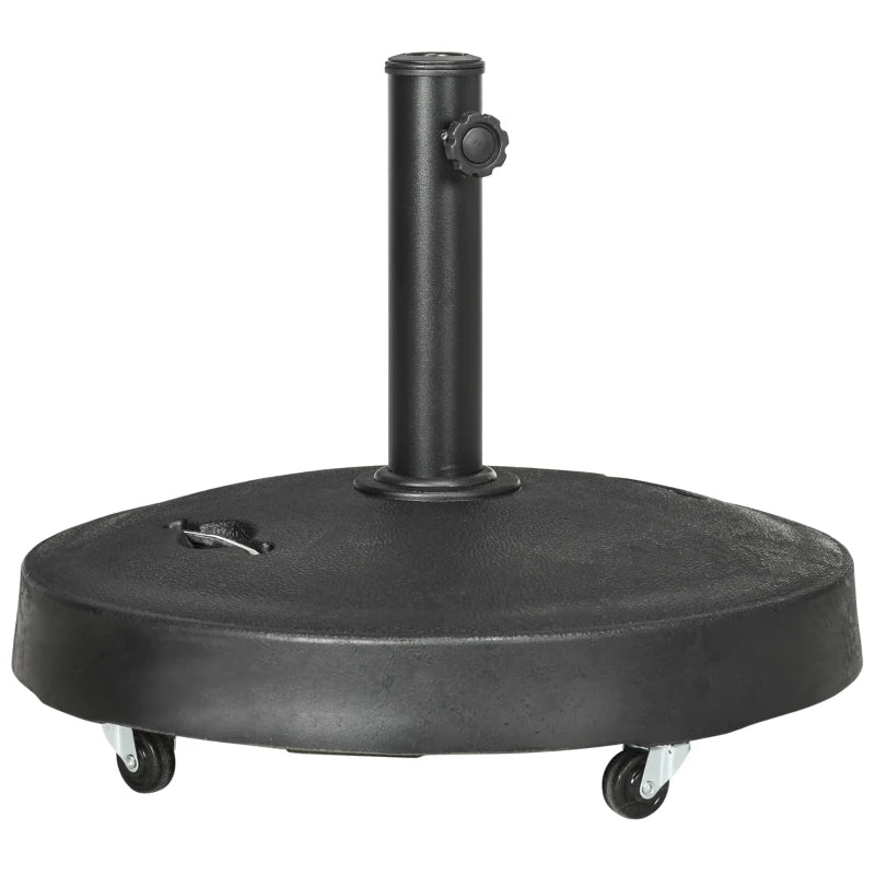 Outsunny Patio Umbrella Base with Wheels, 53lbs Water or 66lbs Sand Filled, Heavy Duty Outdoor Umbrella Stand Holder, Black