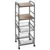 HOMCOM 5 Tier Utility Rolling Cart, Metal Storage Cart, Kitchen Cart with Removable Mesh Baskets, for Living Room, Laundry, Garage and Bathroom, Black