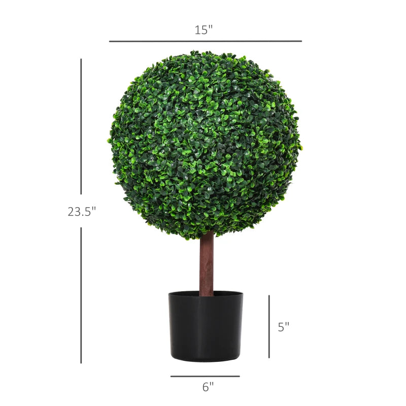 HOMCOM Set of 2 Artificial Boxwood Topiary Trees in Pots, 43.25" Artificial Plants Faux Trees for Home Office, Living Room Decor, Indoor & Outdoor