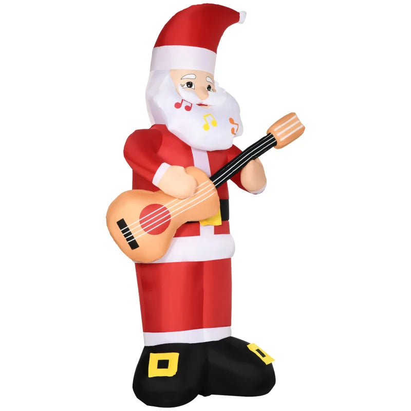 HOMCOM 8FT Tall Outdoor Lighted Inflatable Christmas Lawn Decoration, Santa Claus with Bell