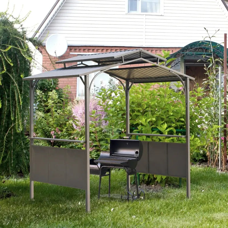 Outsunny Outside Porch BBQ Cooking Pergola Canopy w/ 6 Hooks for Utensils & Double Venting Roof