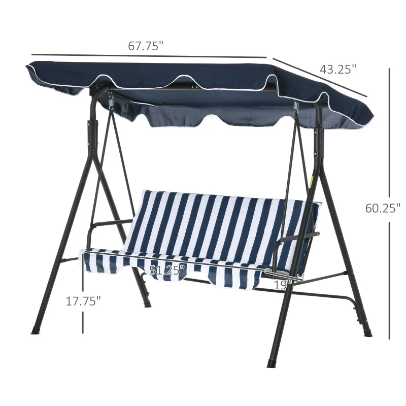 Outsunny Outdoor Patio Swing Chair, Seats 3 Adults, Includes Stand, Adjustable Sun Shade Canopy, Steel Frame, Shaded Bench, Gray