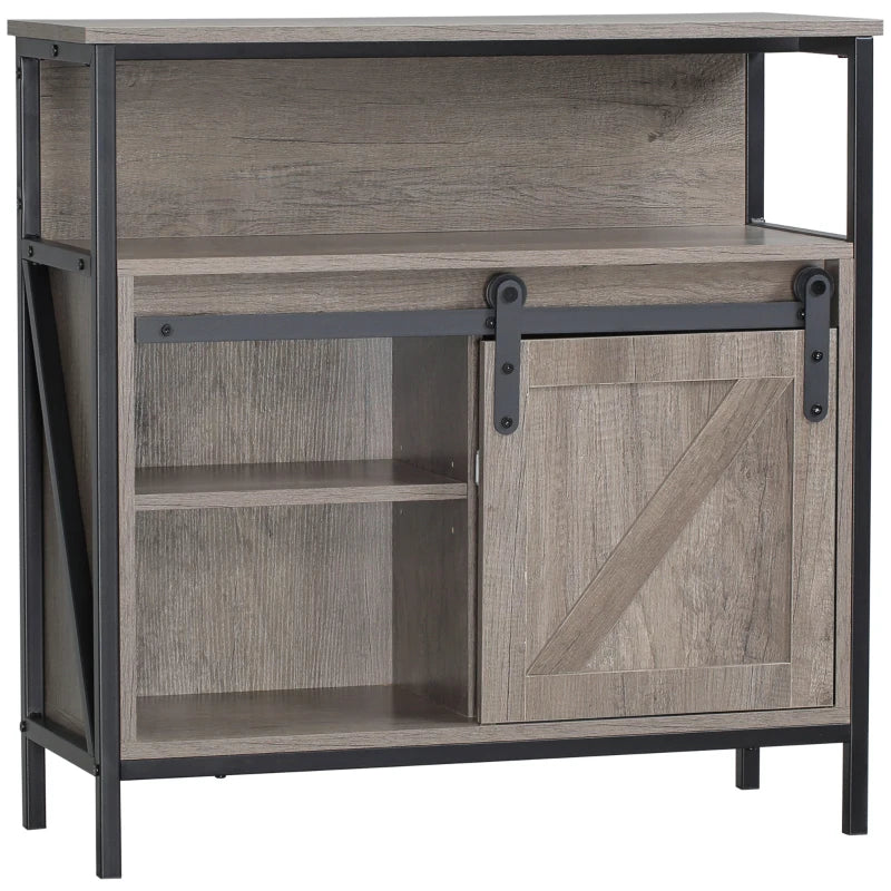 HOMCOM Sideboard Buffet Cabinet, Accent Kitchen Cabinet, Coffee Bar Cabinet with Sliding Barn Door and Adjustable Shelf for Living Room, Gray