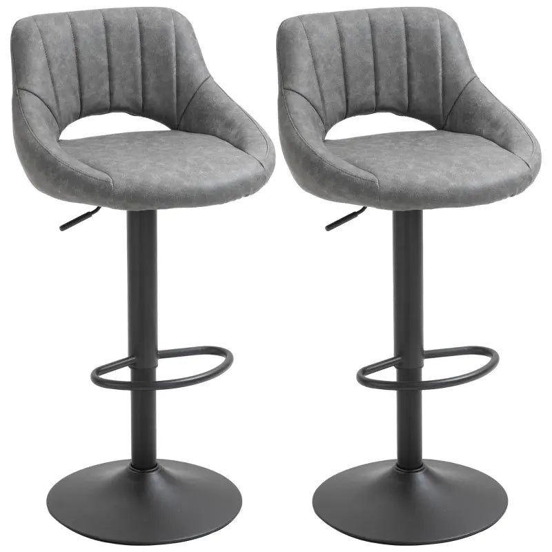 HOMCOM Modern Bar Stools Set of 2 Swivel Bar Height Barstools Chairs with Adjustable Height, Round Heavy Metal Base, and Footrest, Brown
