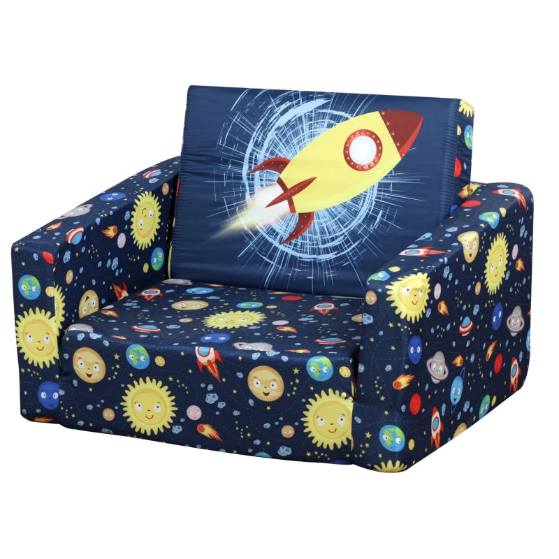 Qaba Kids Fold-Out Couch/Chair Lounger with Space-Themed Washable Fabric & Removable Cushion for 3-6 Years Old, Pink