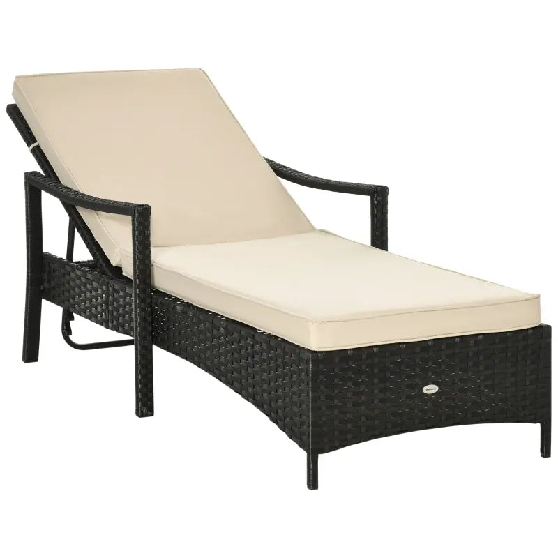 Outsunny Wicker Chaise Lounge, 4 Position Adjustable Backrest and Cushions Outdoor Lounge Chair PE Rattan Sun Lounger for Poolside, Balcony or Garden, Dark Grey
