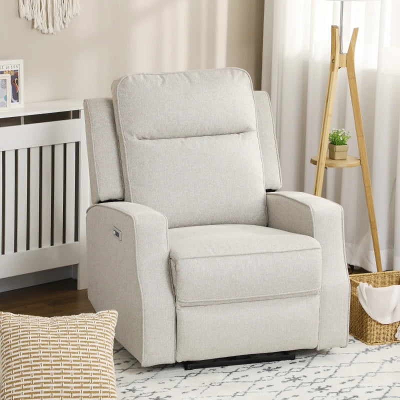 HOMCOM Electric Power Recliner, Wall Hugger Armchair with USB Charging Station, Sofa Recliner with Linen Upholstered Seat and Retractable Footrest, Cream White-1