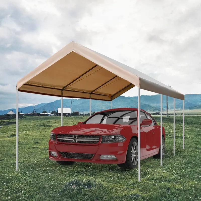 Outsunny 10' x 20' Heavy Duty Outdoor Carport Awning/Canopy with Weather-Fighting Material & Anchor Kit, Brown