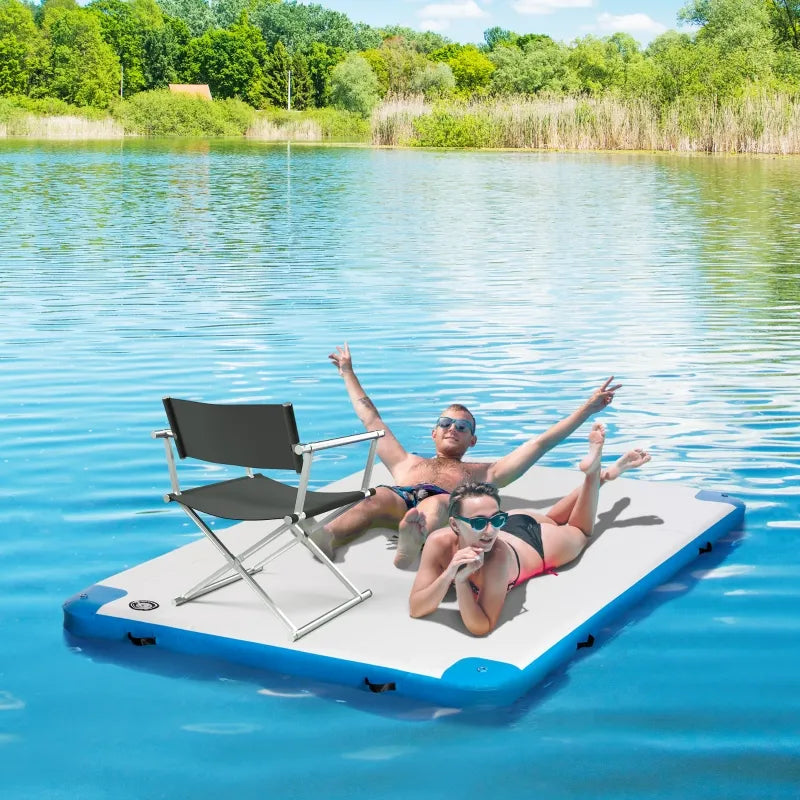 Outsunny 6.5' x 6' Water Inflatable Floating Dock, Rafting Platform Island, Large Mat with Air Pump & Backpack, for Pool, Beach, Ocean, Sun Yellow