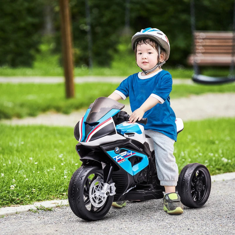 ShopEZ USA Licensed BMW HP4 Kids Electric Motorcycle Ride-On Toy 3-Wheels 6V Battery Powered Motorbike with Music for Girls Boy 18 - 60 Months, Blue