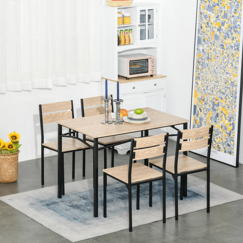 HOMCOM 5 PC Modern Counter Height Bar Table Set Compact Kitchen Table 4 Chairs Set with Footrest, Metal Legs, Wood