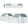 PawHut Large Metal Chicken Coop, Walk-in Poultry Cage Galvanized Hen Playpen House with Cover and Lockable Door for Outdoor, Backyard Farm, 10' x 26' x 6.5', Silver