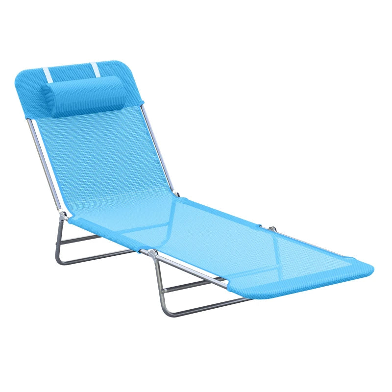 Outsunny Folding Chaise Lounge Pool Chair, Outdoor Sun Tanning Chair with Pillow, Reclining Back, Steel Frame & Breathable Mesh for Beach, Yard, Patio, Green