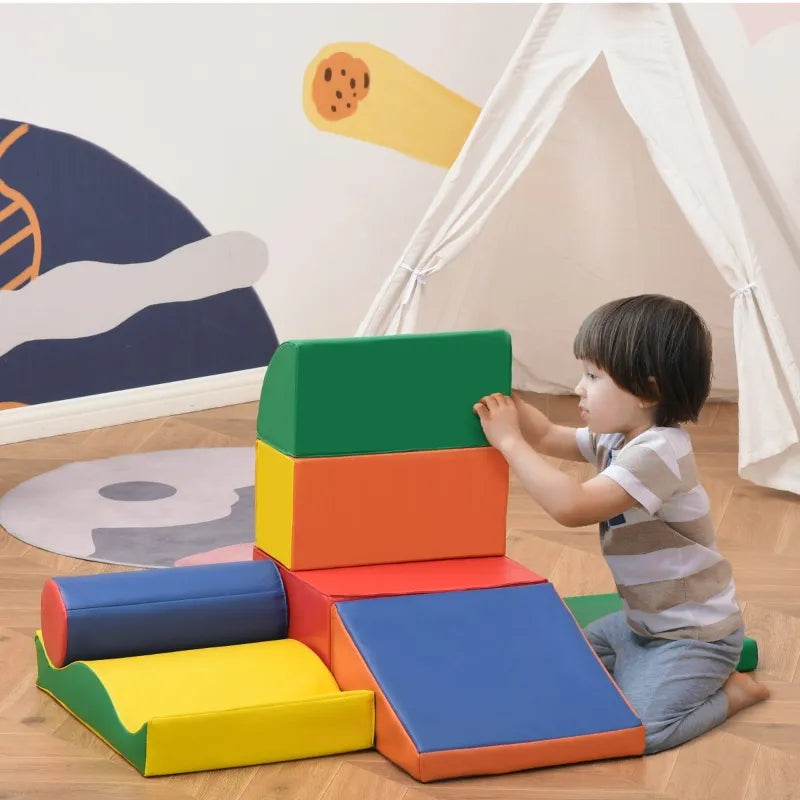 Qaba Foam Play Set for Toddlers and Children, Easy-to-clean 4 Piece Soft & Safe Kids Climbing Set for Crawling or Sliding, Multicolor