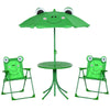 Outsunny Folding Kids Table and Chair Set, Picnic Table with Frog Pattern Removable & Height Adjustable Sun Umbrella for Garden, Backyard, Green