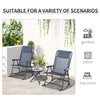 Outsunny Outdoor Folding Rocking Chair Patio Table Seating Set, 2 Rocking Chairs with Armrests and 1 Side Table with Tempered Glass - Grey