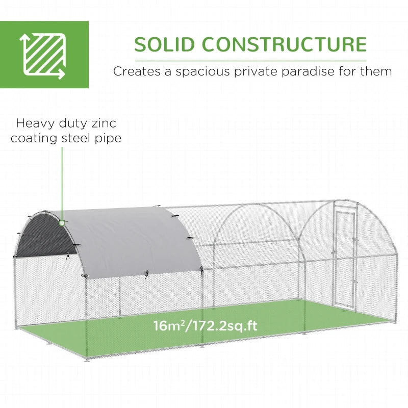 PawHut Galvanized Large Metal Chicken Coop Cage Walk-in Enclosure Poultry Hen Run House Playpen Rabbit Hutch with Cover for Outdoor Backyard 9.2' x 12.5' x 6.5' Silver