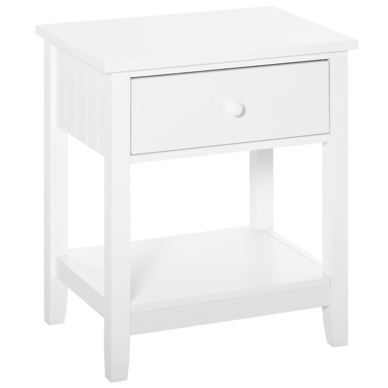 HOMCOM Side Table, 2-tier End Table with Drawer and Storage Shelf, Modern Nightstand for Bedroom, or Living Room, White