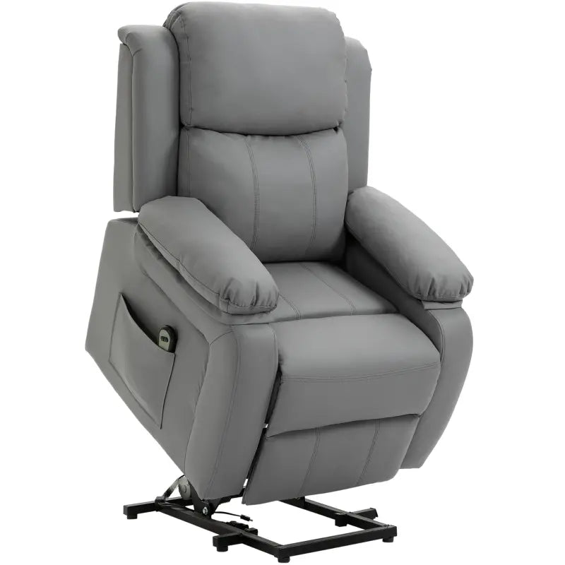HOMCOM Living Room Power Lift Chair, PU Leather Electric Recliner Sofa Chair for Elderly with Remote Control, Grey