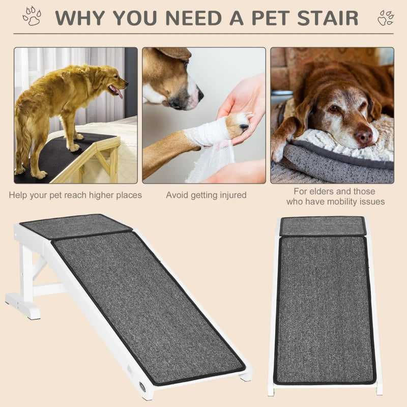 PawHut Dog Ramp for Bed, Pet Ramp for Dogs with Non-Slip Carpet and Top Platform, 49" x 16" x 14", White