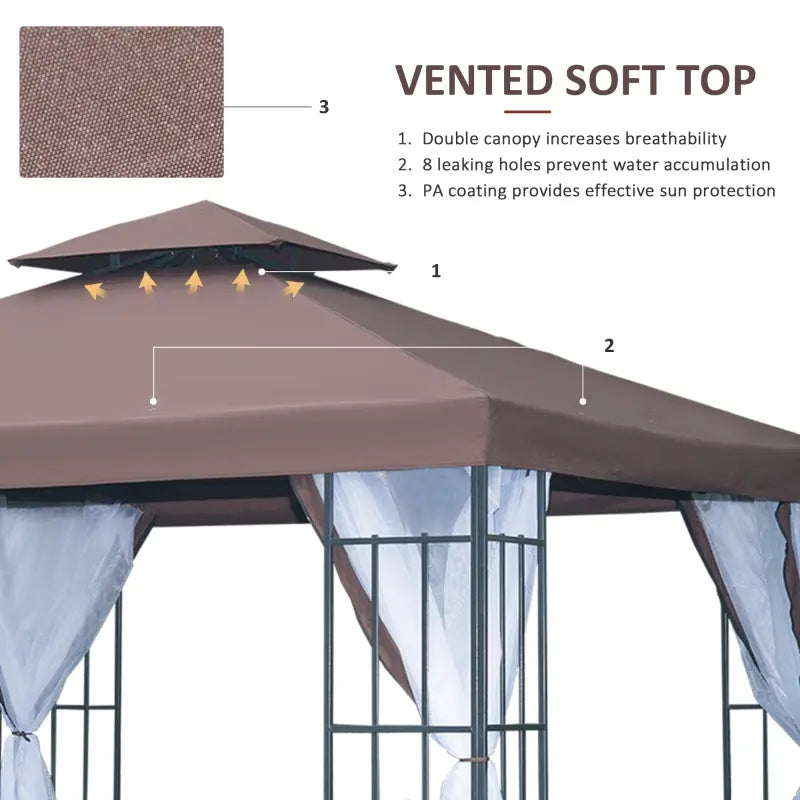 Outsunny 11' x 11' Outdoor Canopy Tent Party Gazebo with Double-Tier Roof, Steel Frame, Included Ground Stakes, Beige