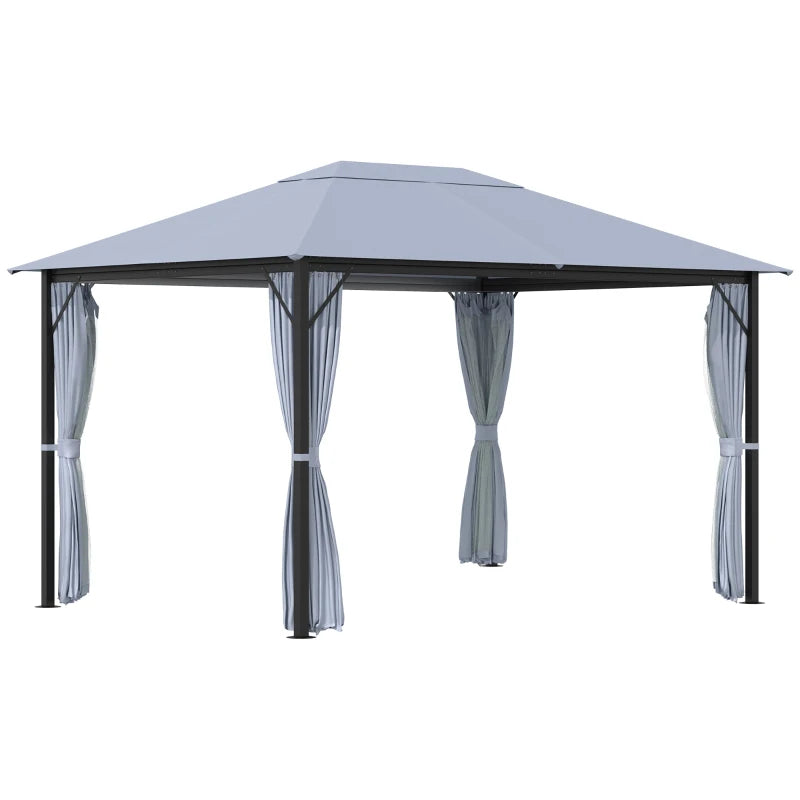 Outsunny 10' x 13' Patio Gazebo, Aluminum Frame Double Roof Outdoor Gazebo Canopy Shelter with Netting & Curtains, for Garden, Lawn, Backyard and Deck, Coffee