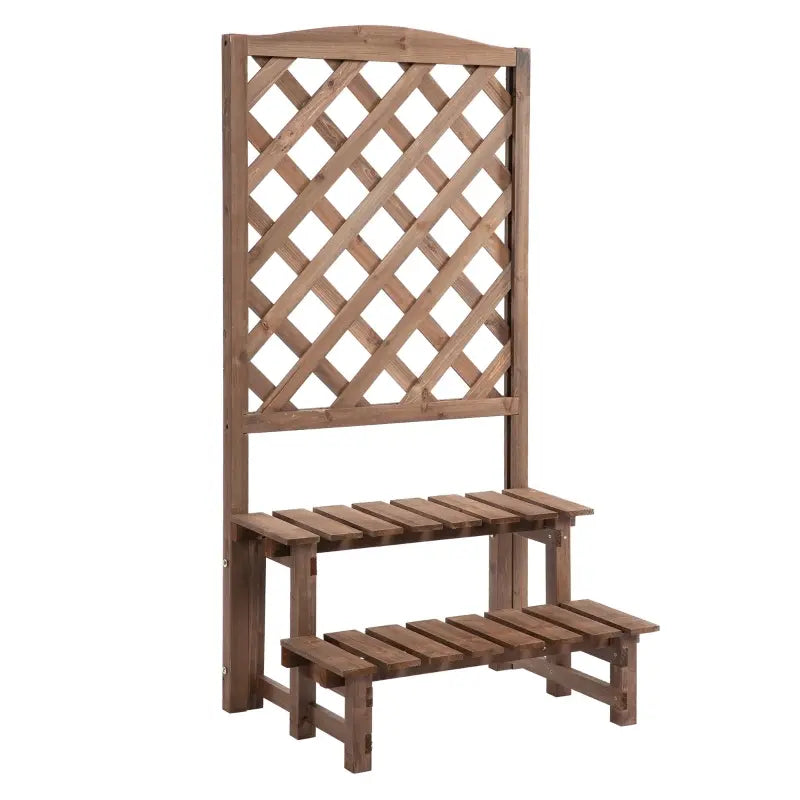 Outsunny Outdoor Plant Stand, Wooden Tiered Plant Shelf with Trellis for  Climbing Vines, Ladder Flower Pot Display Stand for Patio Garden Balcony Living Room