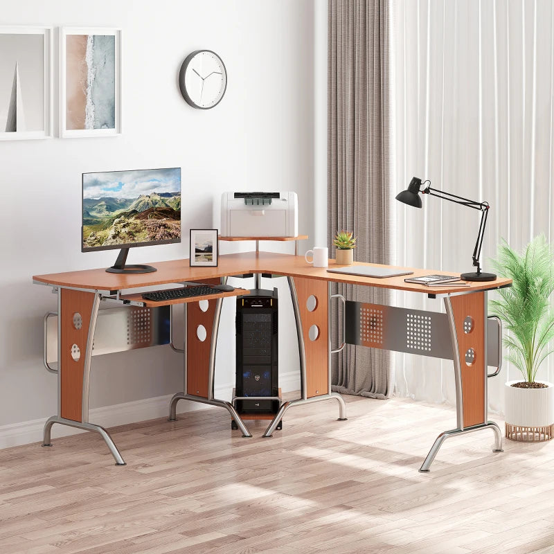HOMCOM L-Shaped Corner Computer Office Desk with Hutch  Storage  and Keyboard Tray
