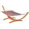 Outsunny Outdoor Hammock with Stand, Extra Large Heavy Duty Wooden Frame, No Tree Needed, 12.8' Indoor Outside Boho Style Nap Bed, Natural Cotton, Rainbow