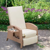 Outsunny Patio Recliner, Outdoor Reclining Chair with Flip-Up Side Table, All-Weather Wicker Metal Frame Chaise with Footrest, Cushions, Beige