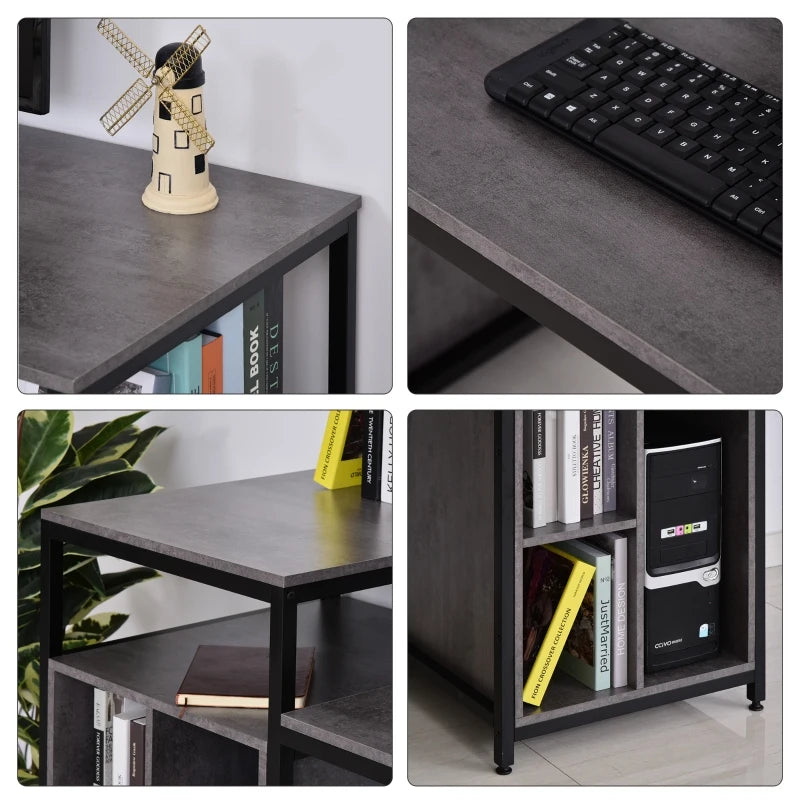 HOMCOM 68 Inch Office Table Computer Desk Workstation Bookshelf with CPU Stand, Spacious Storage Shelves & Chic Modern Woodgrain Design, Grey