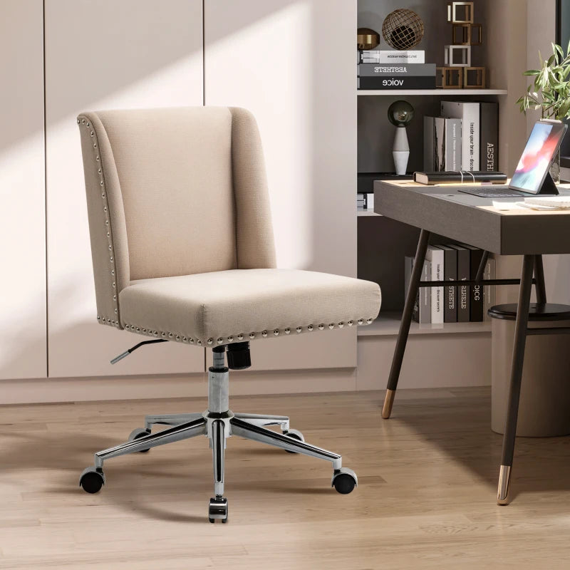 Vinsetto Mid Back Home Office Chair, Task Chair with Tilt, 360° Swivel, Padded Desk Chair with Adjustable Height, Beige