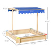 Outsunny Kids Wooden Sandbox, w/ Adjustable Canopy, Seats, for Backyard, Beach, Natural