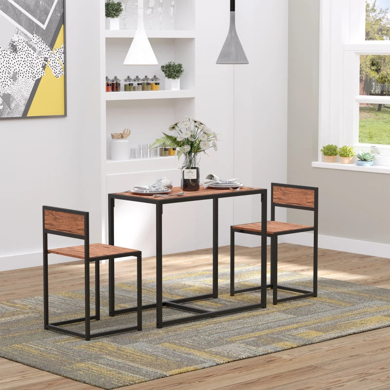 HOMCOM Industrial 3-Piece Dining Table and 2 Chair Set for Small Space in the Dining Room or Kitchen, Vintage Wood