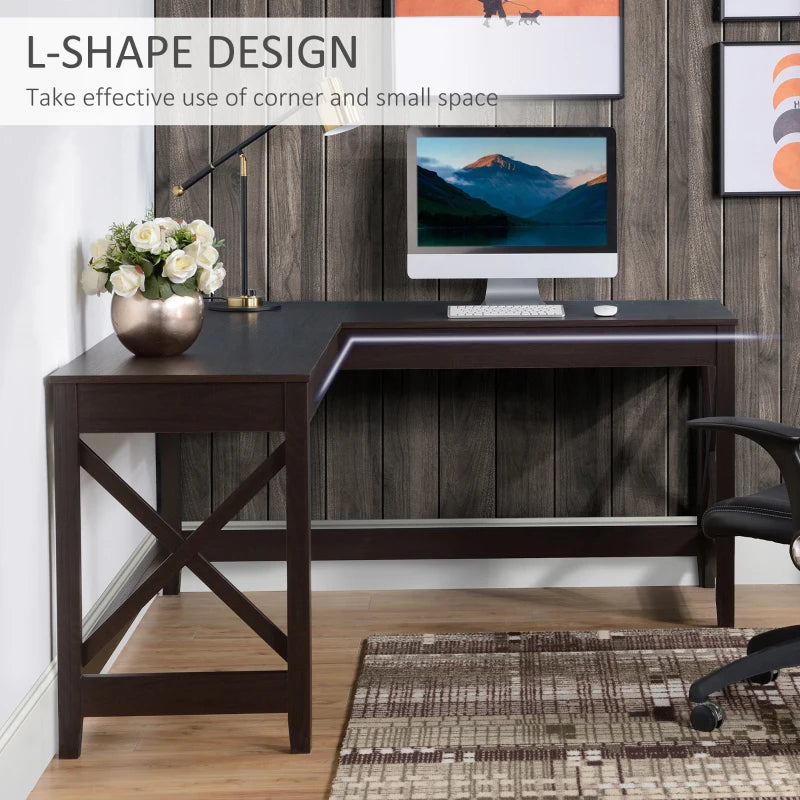 HOMCOM 57" L-Shaped Corner Desk, Computer Home Office Desk and Writing Table, Brown