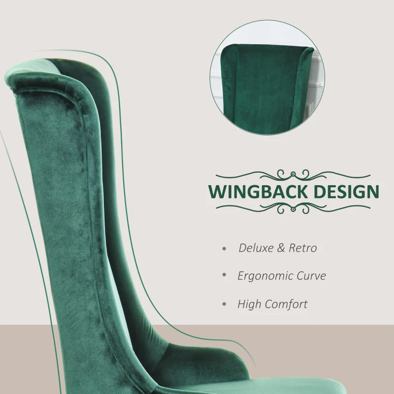 HOMCOM Retro Armless Velvet Upholstered Dining Chair with Curved Backrest and Birch Legs, High Back Leisure Chair - Green