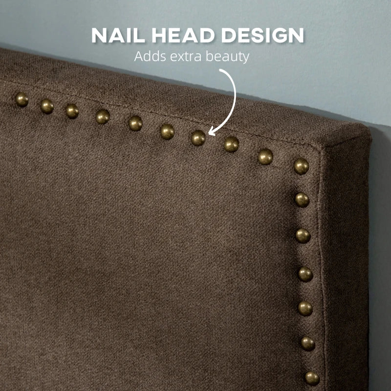 HOMCOM Upholstered Nailhead Trim Headboard, Home Bedroom Decoration for Full and Queen-Sized Beds, Brown