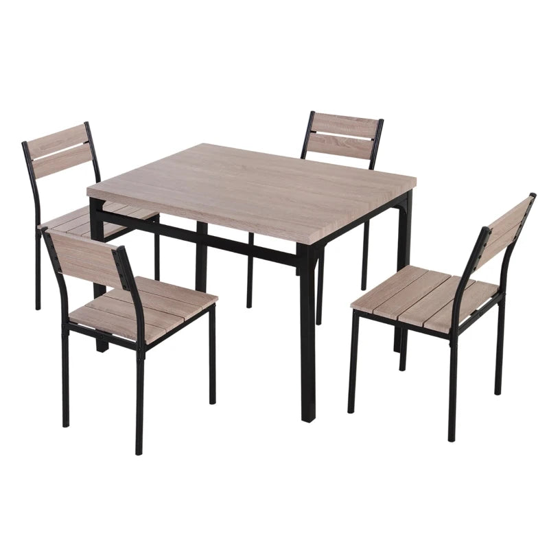 HOMCOM 5 Piece Modern Industrial Dining Table and Chairs Set for Small Space, kitchen, Dining room, Dark Walnut