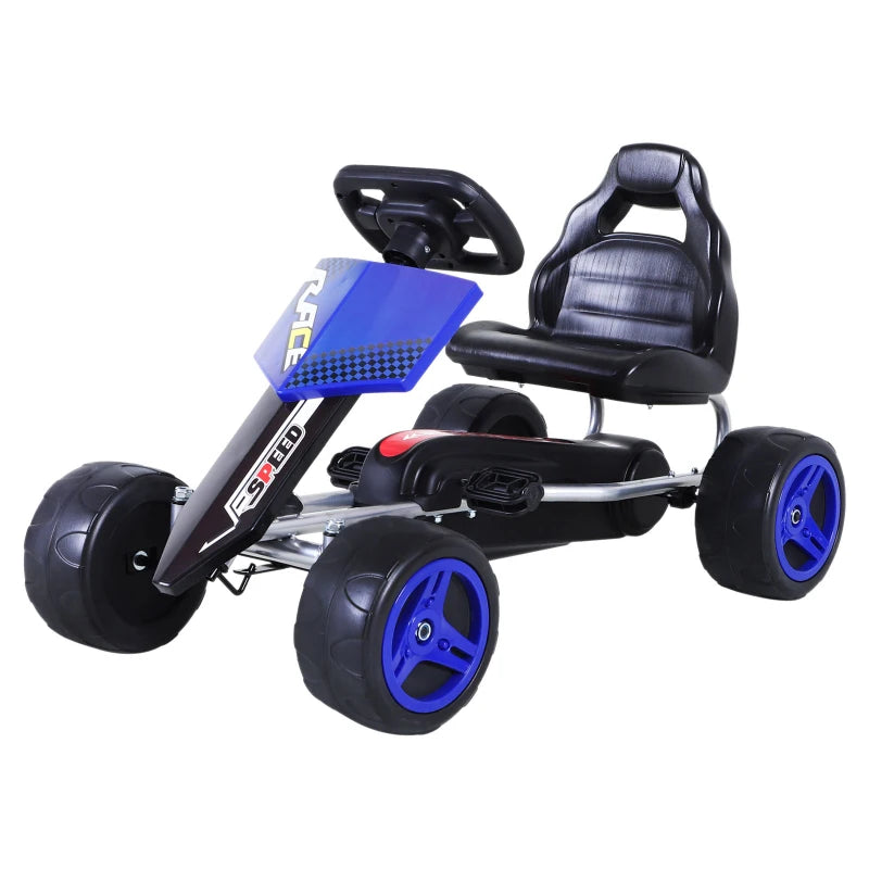 ShopEZ USA Kids Go Kart, 4 Wheeled Ride On Pedal Car, Racer for 3 years, for Boys and Girls, Outdoor - Blue