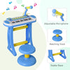 Qaba Kids Toy Keyboard Piano Toddler Electronic Instrument with Stool, Microphone and Bright Flashlight for Children Birth Gift, Blue