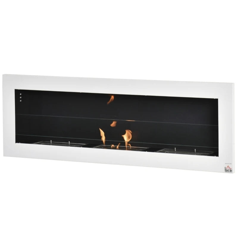 HOMCOM Ethanol Fireplace, 47.25" Wall-Mount 0.3 Gallon Steel 215 Sq Ft., Burns up to 3 Hours, White