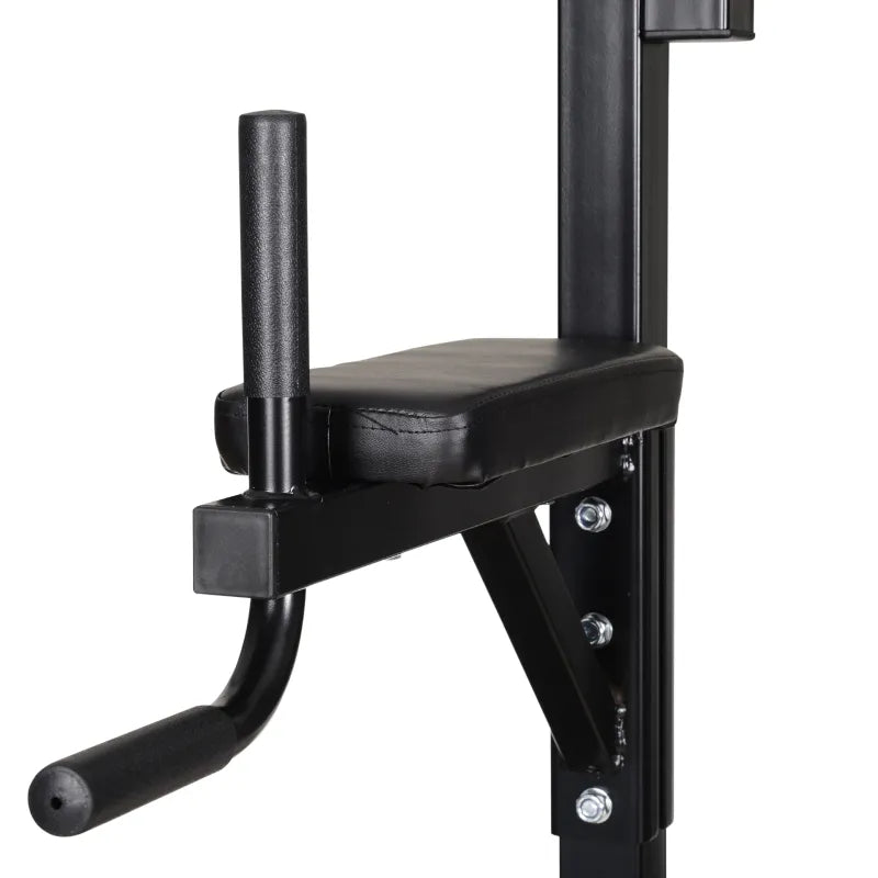 Soozier Heavy-Duty Power Tower Dip Station Pull Up Bar with Foldable Workout Bench and Punching Bag, Multi-Functional Adjustable Strength Training Equipment Power Rack Fitness Equipment for Home Gym