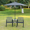Outsunny Metal Garden Bench with Center Table and Umbrella Hole, 2-in-1 Patio Chairs, Outdoor 2-Person Tete-a-Tete, Slatted, Black
