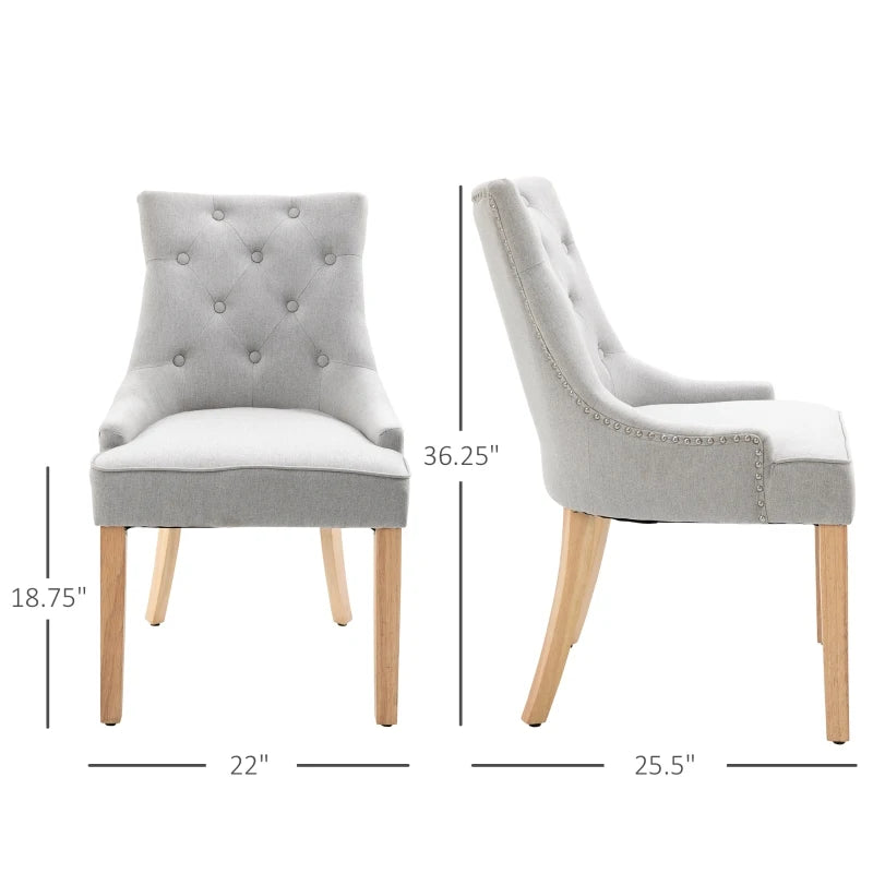 HOMCOM 2 Piece Fabric Dining Chairs Set of 2, Leisure Padded Accent Chair with Armrest, Solid Wooden Legs, Light Grey