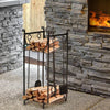 Outsunny Outdoor 2-Tier Fireplace Log Rack 18" Firewood Holder w/ Poker, Tongs, Hooks